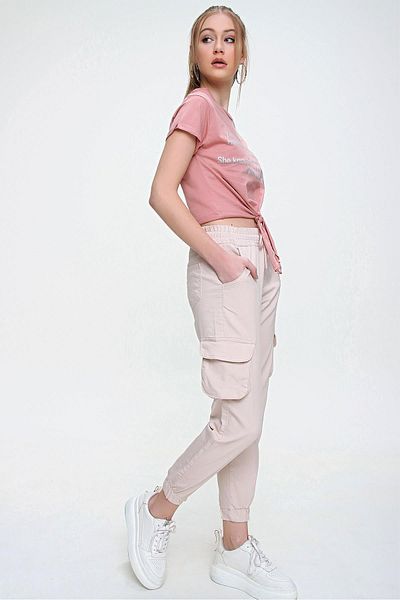 ŞİMAL Women's Elastic Waist Cargo Pocket Trousers 250232   -