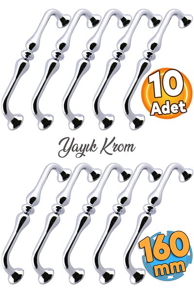 Badem10 Chromed (160 MM - 16 CM) Mobilier metalic Sertar de bucătărie Dulap dulap Mâner Mâner Mâner 10 buc