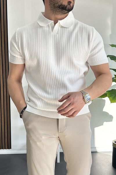 Edwox Tricou cu model în dungi pentru bărbați, alb, Edw258