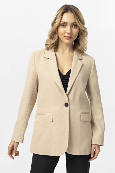 ŞİMAL Kadın Tek Düğme Kapamalı Keten Ceket 250199 -