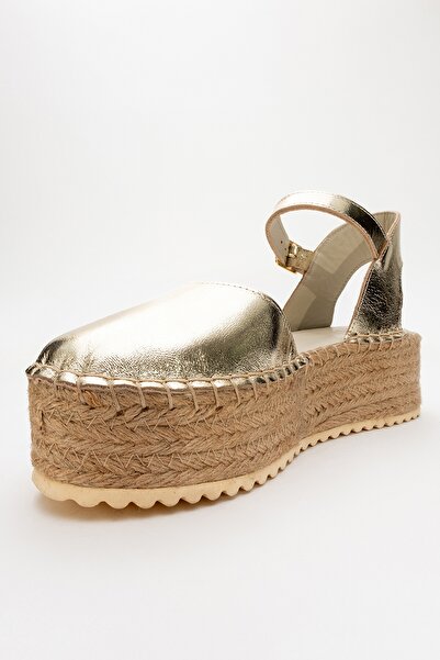 LuviShoes Viba Gold Genuine Leather Women's Straw Wedge Sandals