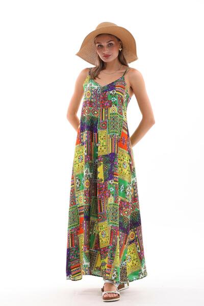 ŞİMAL Kadın İp Askılı Etnik Desenli Uzun Elbise 250216 -