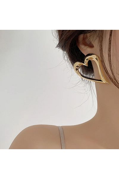 İPAR AKSESUAR Romantic Big Heart Dangle Earrings - Metal Gold
