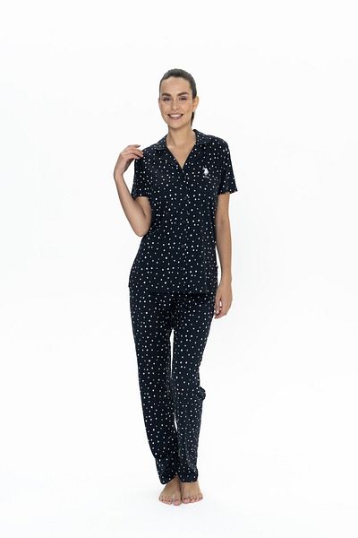 U.S. Polo Assn. Costum de pijama cu guler cu buline pentru femei, licențiat New Season