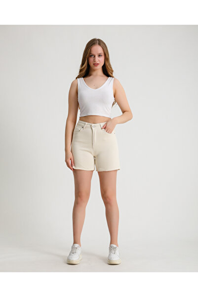 By Caspita Fashion Γυναικείο ψηλόμεσο μπεζ σορτς