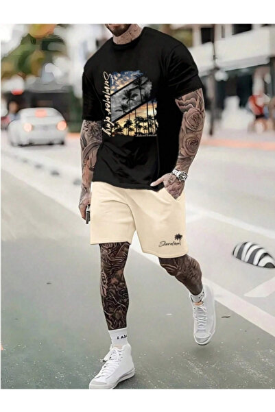 MOONBULL Ανδρικό καλοκαιρινό μπλουζάκι με στάμπα Oversize-Σορτς