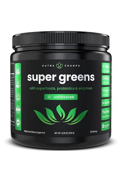 NutraChamps Super Greens Powder | 20+ Organic Veggies | Wheat Grass, Spirulina, Chlorella | 9.0 Oz