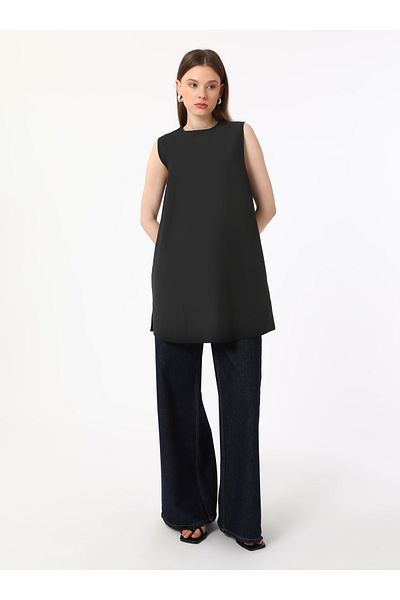 Benin Basic Poplin Sleeveless Tunic - Black -
