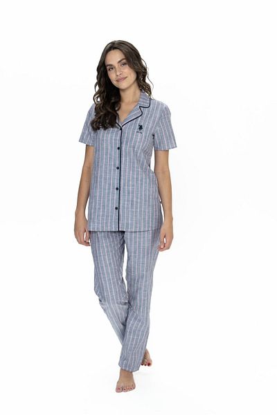 U.S. Polo Assn. Costum de pijama cu guler cu plăcuță pentru femei, licențiat New Season