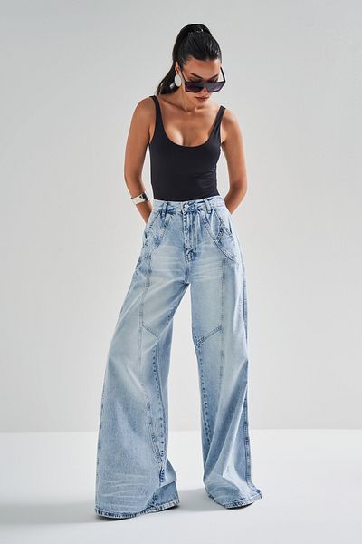 its basic Blugi de damă Culoare 4S5-3 Mega Baggy Fit Super Baggy 100% bumbac Blugi denim relaxați