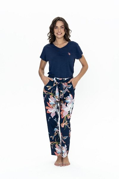 U.S. Polo Assn. Costum de pijama pentru femei cu decolteu în V, licențiat New Season