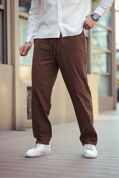 COMBİNE MİCHAİL Ανδρικό λινό παντελόνι Loose Cut - ΚΑΦΕ Χρώμα