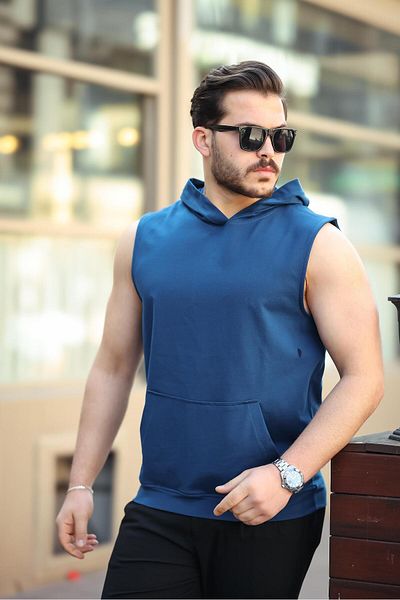 Miron Saks Basic Hooded Sports Athlete Sleeveless T-Shirt - 2504