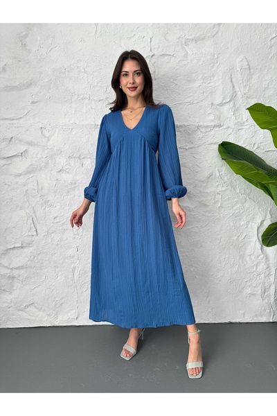 Elif Özbey Butik Rochie albastră cu decolteu în V