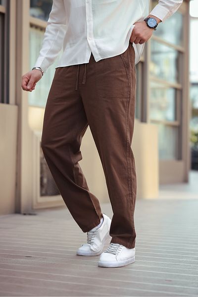 COMBİNE MİCHAİL Ανδρικό λινό παντελόνι Loose Cut - ΚΑΦΕ Χρώμα