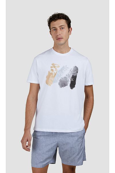 PAUL&SHARK Men's Regular Fit Printed Round Neck White T-Shirt 25411094 -010