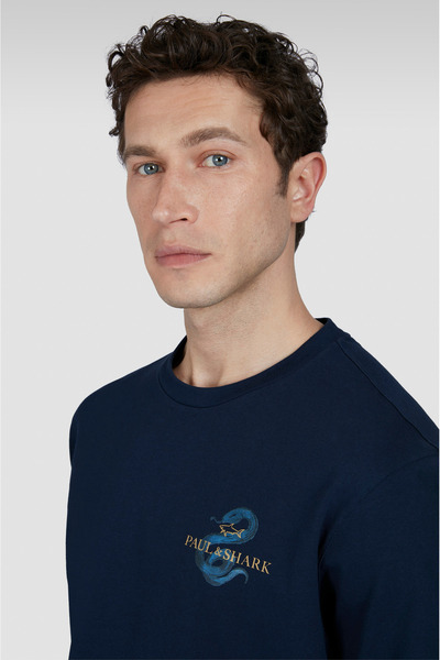 PAUL&SHARK Ανδρικό πράσινο κοντό μπλουζάκι για βαμβακερή καιρική καιρική κατάσταση με γραφικό εμπριμέ