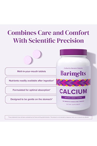 BariMelts Calcium Citrate with D3 & Magnesium - 120 Tablets (1-Month Supply) - Berry Flavor