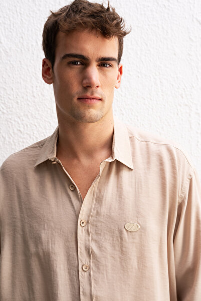 GIESTO Draped Long Sleeve Beige Shirt