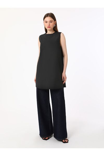 Benin Basic Poplin Sleeveless Tunic - Black -