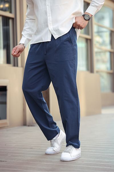 COMBİNE MİCHAİL Ανδρικό λινό παντελόνι Loose Cut Navy Blue