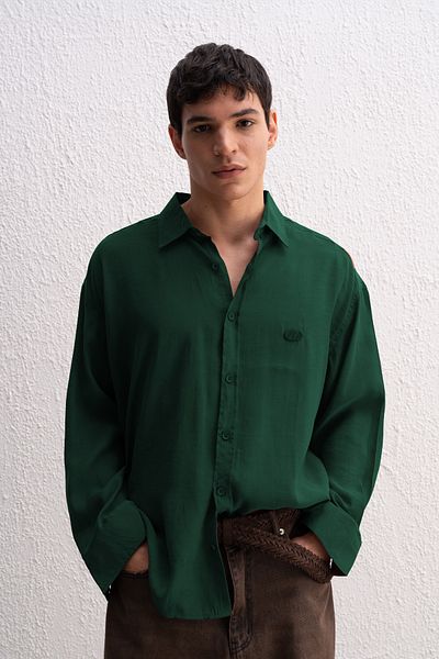 GIESTO Draped Long Sleeve Green Shirt
