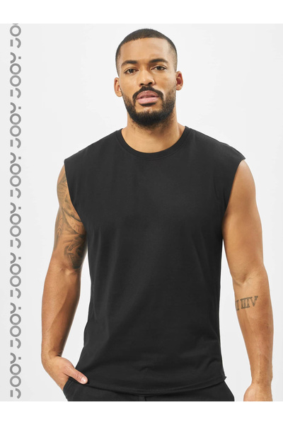 Jooy Siyah Erkek Pamuklu Antrenman Sporcu Atleti Oversize Kolsuz T-Shirt