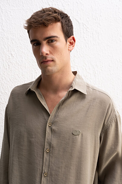 GIESTO Draped Long Sleeve Khaki Shirt
