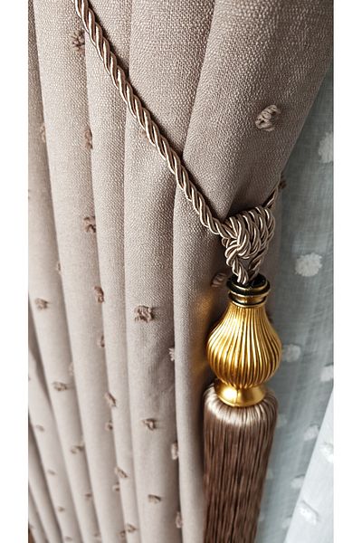 Yuka Λινάρι με υφή Mink Panel Luxury 1/3 σφιχτή πλισέ κουρτίνα Pompom