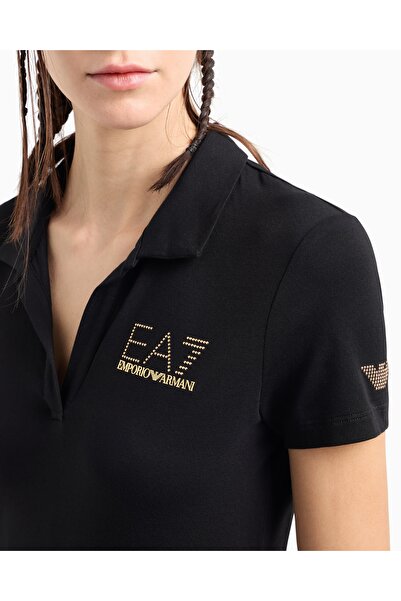 EA7 Γυναικείο μπλουζάκι με πράσινο γιακά πόλο EA7 με λογότυπο χρυσό κεντημένο 7W000266 AF12500-UC001