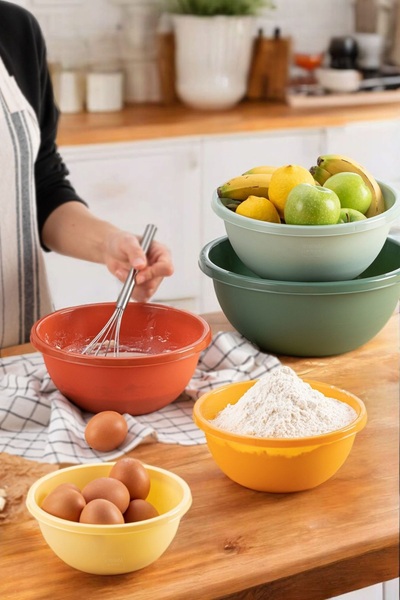 METROPOLAVM 5'li Yuvarlak Karıştırma ve Saklama Kase Seti Renkli Badya Saklam...