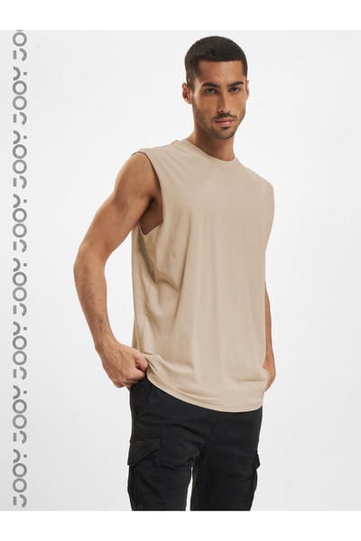 Jooy Beige Men's Cotton Training Sports Athlete Oversize Sleeveless T-Shirt