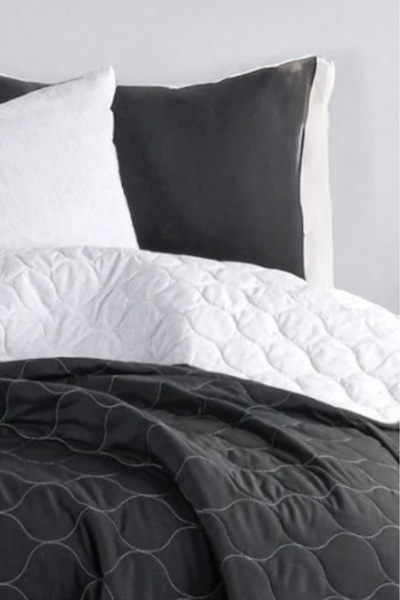 Genel Markalar Kapitone Yatak Örtüsü Seti Tek Kişilik Solid Siyah-Gri