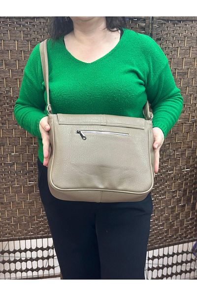 Akın Women's Peelable Leather Bag Large Size Cap Think Mink Color Postman