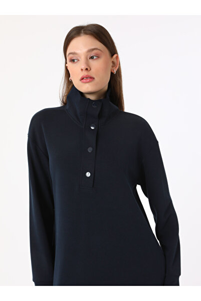 Benin Snap Λεπτομερές φόρεμα Hijab με μαλακές κούμπες - Navy Blue -