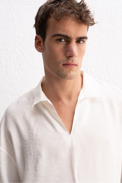 GIESTO Drape Oversize White Shirt