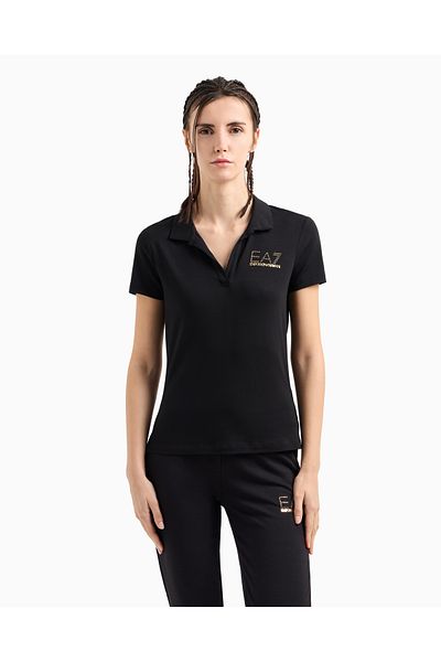 EA7 Tricou verde pentru femei cu gât polo EA7 Logo brodat auriu 7W000266 AF12500-UC001