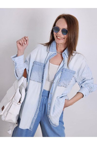 Felix Butik Feli̇x13328 Collar and Pocket Denim Stone Detailed Striped Washed Imported Shirt