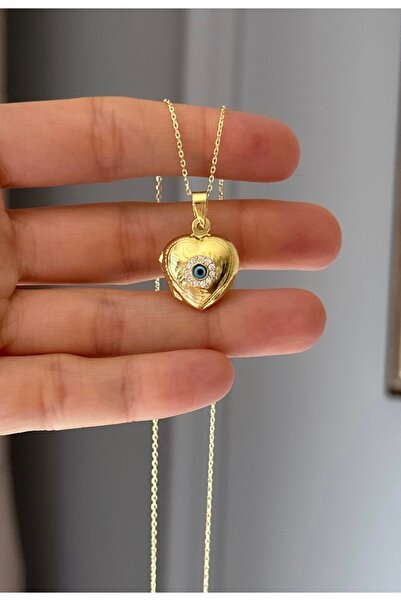 emy by emel luxury silver jewelry Altın Kaplama Nazar Boncuklu Kapaklı Kalp M...