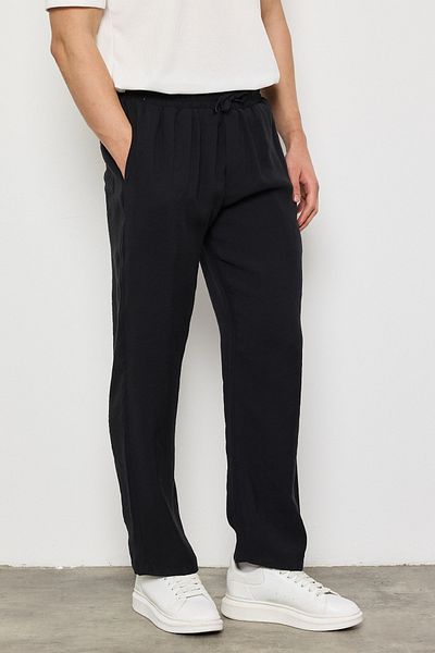 MADZEYMODA Ανδρικό φαρδύ παντελόνι Premium με ελαστική μέση μαύρο υφαντό LS-23095