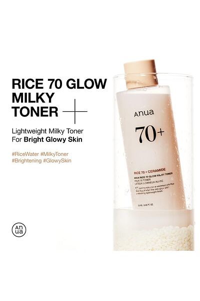 ANUA Rice 70 Glow Milky Toner for Glass Skin, Rice Water, Niacinamide, Ceramides, 250ml