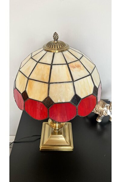 Genel Markalar El Yapımı Eskitme Vitray Retro Barok Abajur Masa Lambası Oturma Yatak Odası kırmızı beyaz