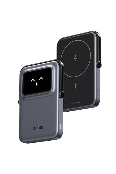 Ugreen Uno Magnetic Power Bank, 5000mAh, 20W Fast Charging with Foldable Stand and TFT Display