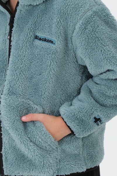 Black One Embroidery Detailed Plush Hooded Cargo Pocket Top