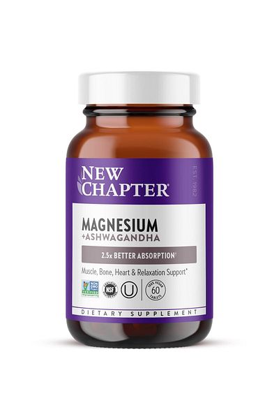 New Chapter Magnesium + Ashwagandha, 325mg, 2.5x Absorption, Muscle & Bone Health, Gluten-Free, Non-GMO - 60ct
