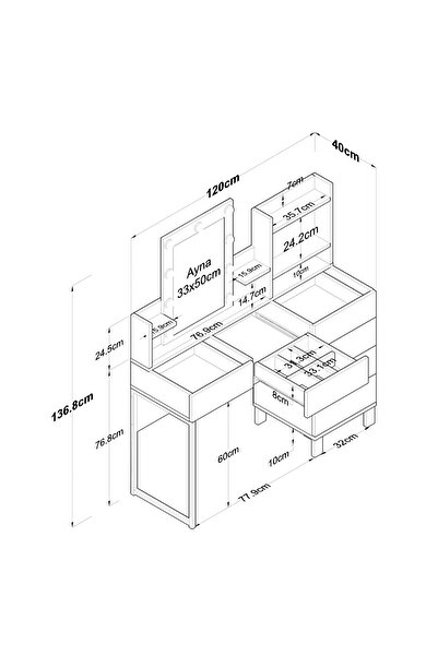 Rani Mobilya Rani BJ141 Hollywood Işıklı Aynalı Kulis Makyaj Masası 6 Çekmeceli Takı Düzenleyici Beyaz