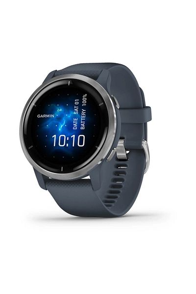 Garmin Venu 2 - 45mm - Silver stainless steel bezel with granite blue case and silicone band