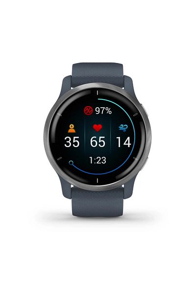 Garmin Venu 2 - 45mm - Silver stainless steel bezel with granite blue case and silicone band