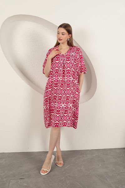Moka Shopin Mokashopin Viscose Ethnic Patterned Dress-Fuchsia