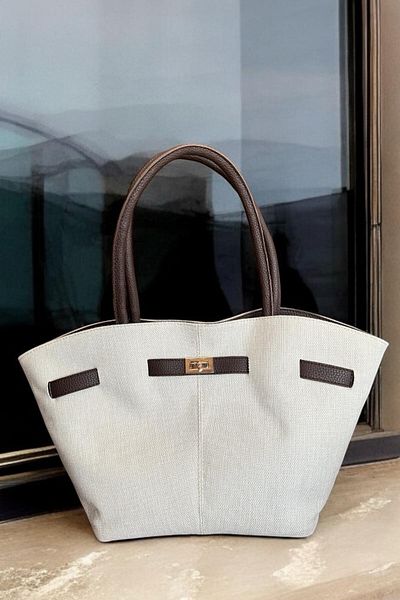 BAHELS Women's Canvas Bitter Brown Detailed Hand and Shoulder Bag with Magnet Closure and Lock Detail